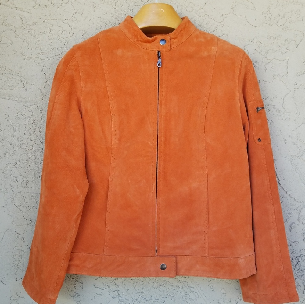 I.E Relaxed Pumpkin Suede Leather Bomber Jacket